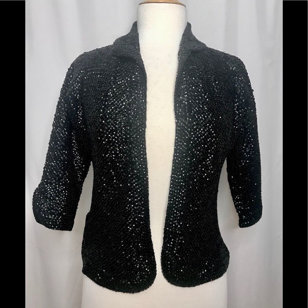 VINTAGE Cardigan Sweater Black Sequins S/M